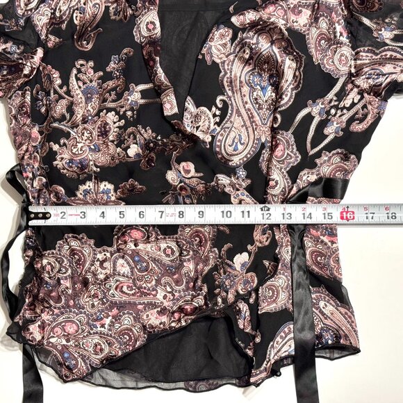 Vtg Y2K Silk Beaded Paisley Wrap Top Jacket Floral Tie Belt Whimsigoth Witchy - Picture 13 of 15